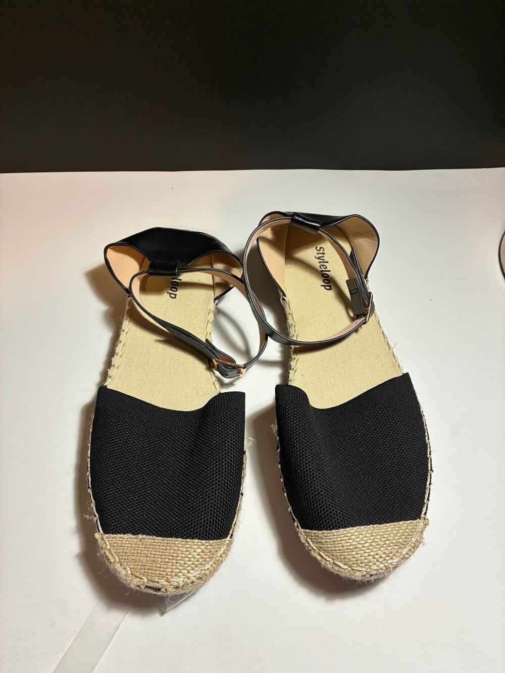 Styleloop Sandals Womens 40 Black Espadrille Ankle Strap Jute Flat